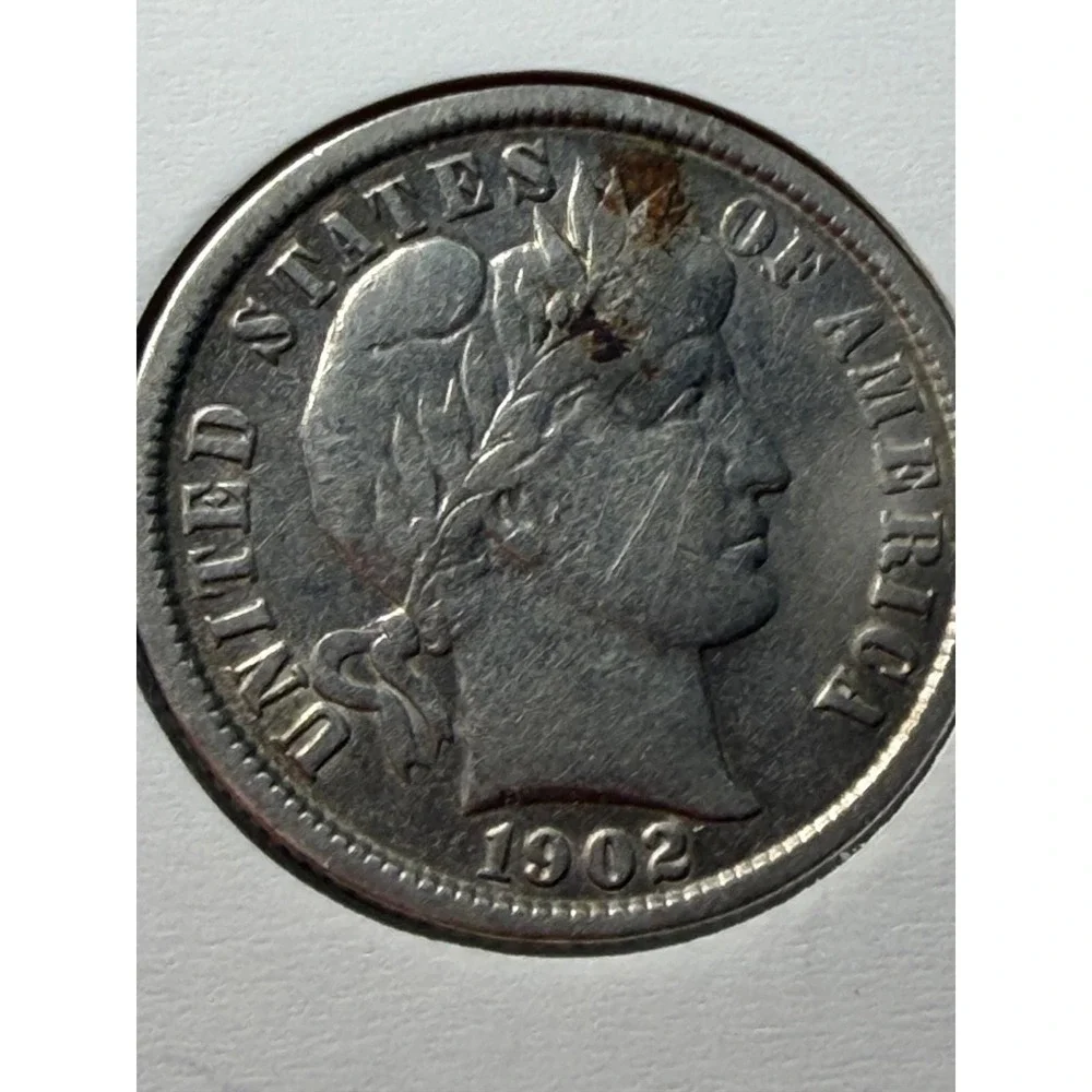 1902 Barber Dime US Silver Coin 10C United States Liberty Head Ten Cents